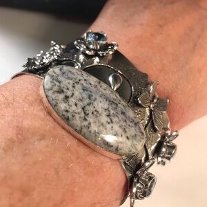 K2 Jasper Blue Topaz Stamped 925 Sterling Silver Cuff Bracelet